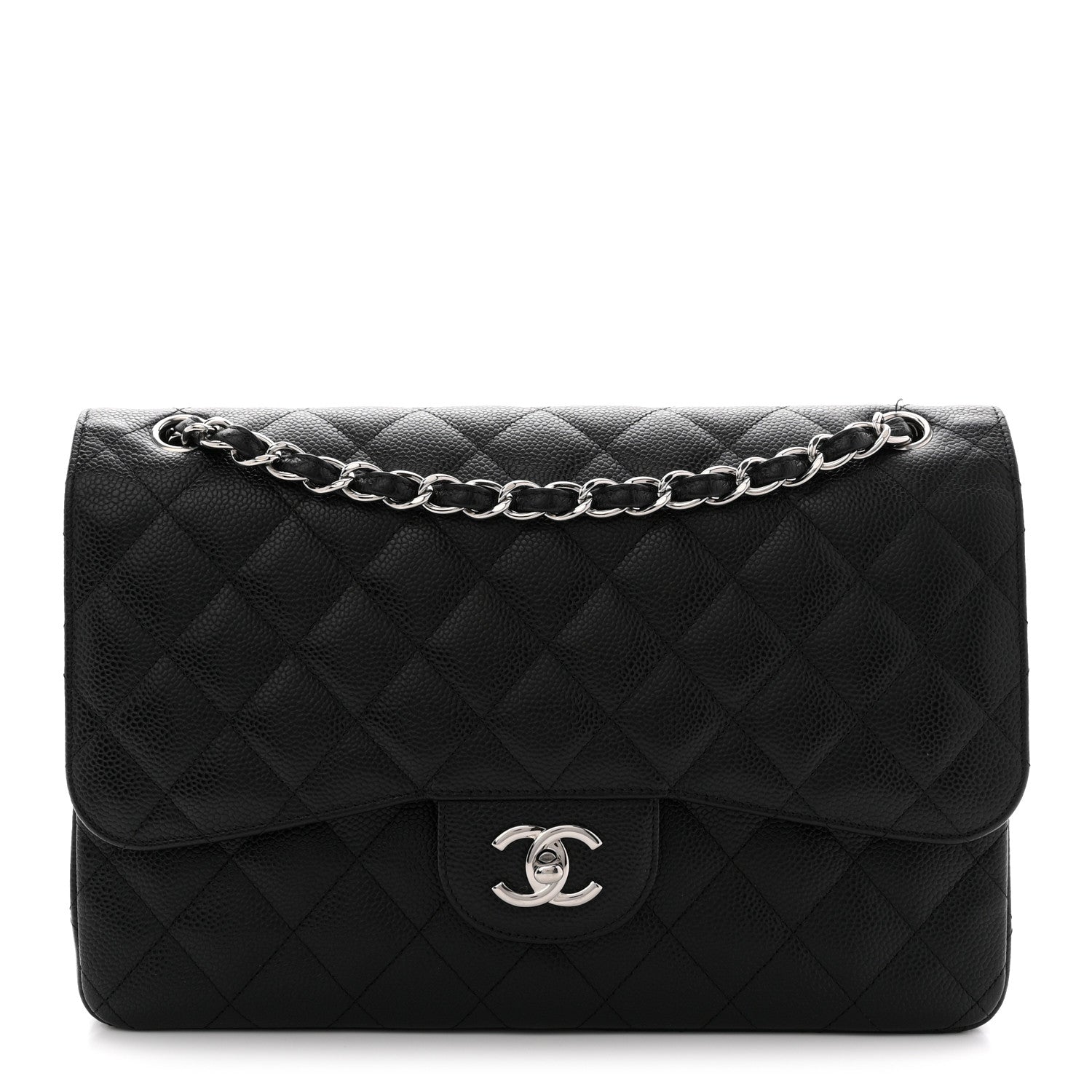 Caviar Quilted Jumbo Double Flap Black