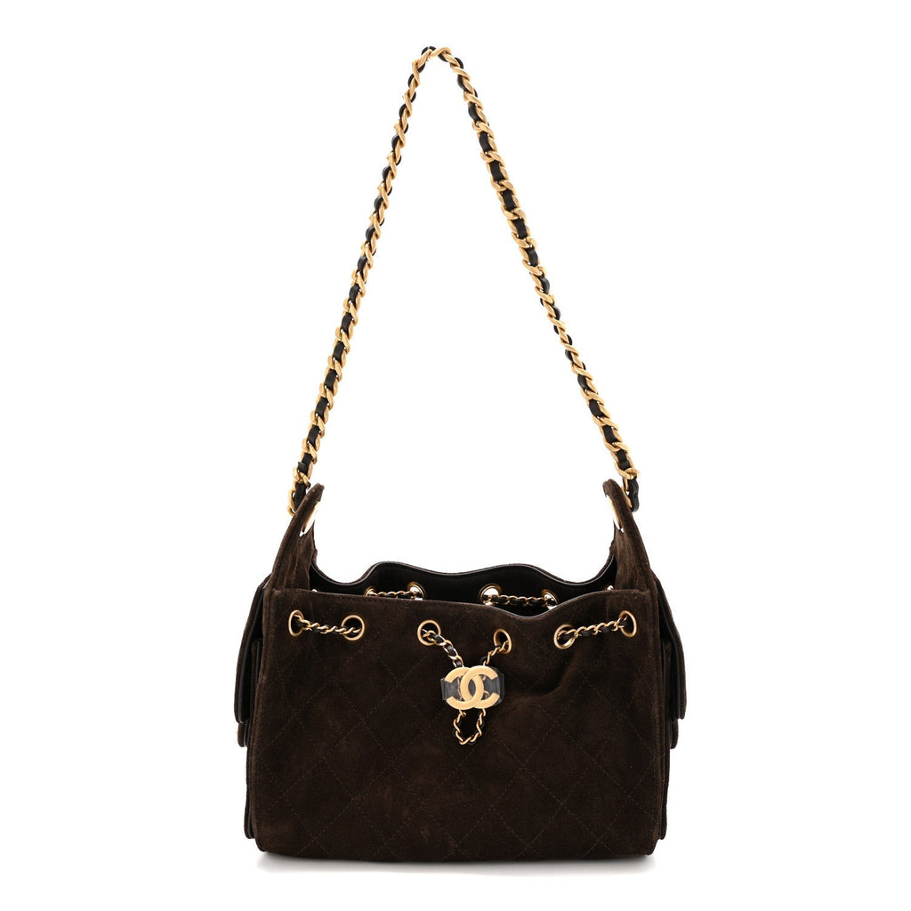 Suede Quilted Mini Chanel 25 Handbag Dark Brown