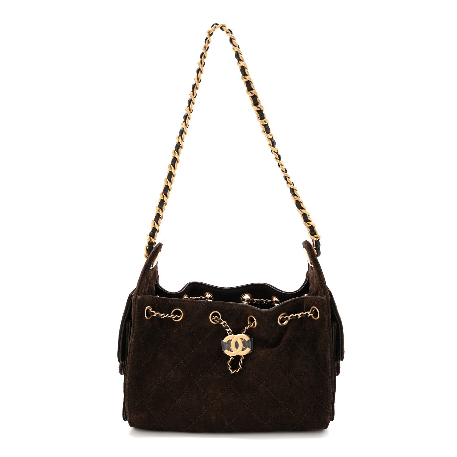 Suede Quilted Mini Chanel 25 Handbag Dark Brown