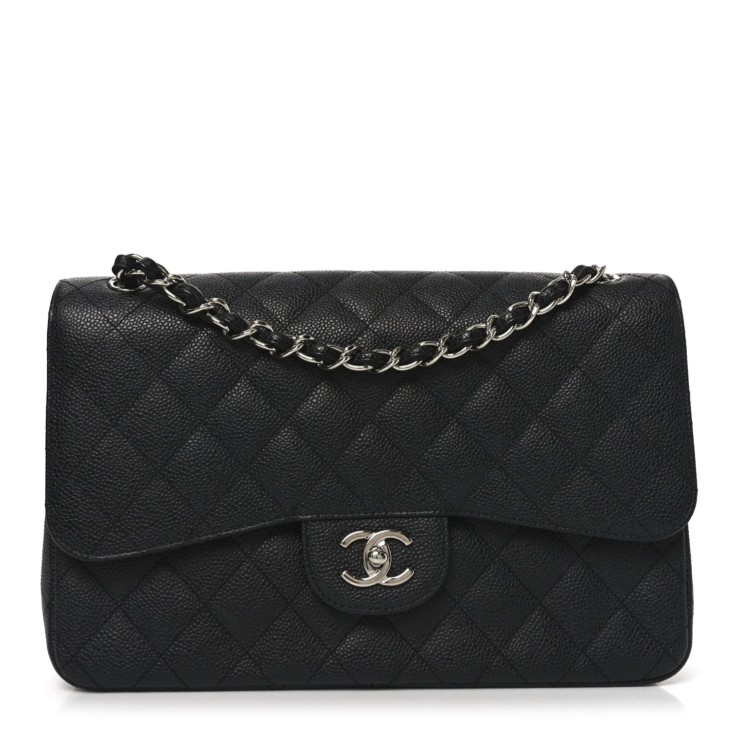 Caviar Quilted Jumbo Double Flap Black
