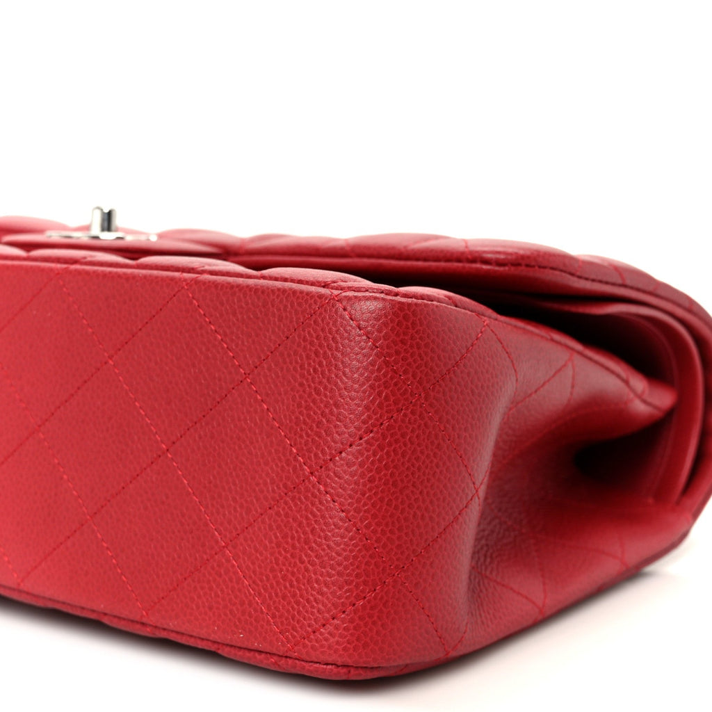 Caviar Quilted Jumbo Double Flap Dark Red