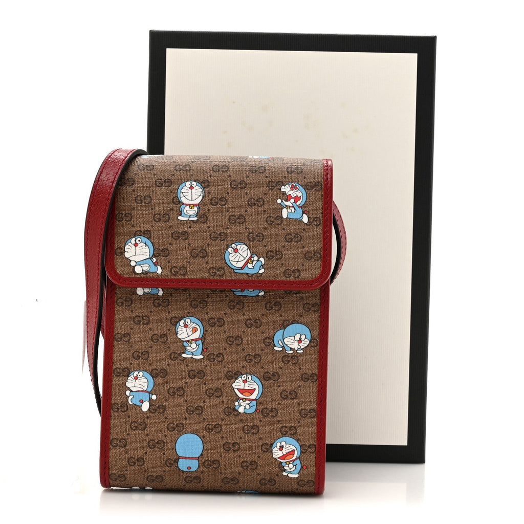 X DORAEMON Mini Vintage GG Supreme Monogram Mini Crossbody Bag Beige Cherry Red