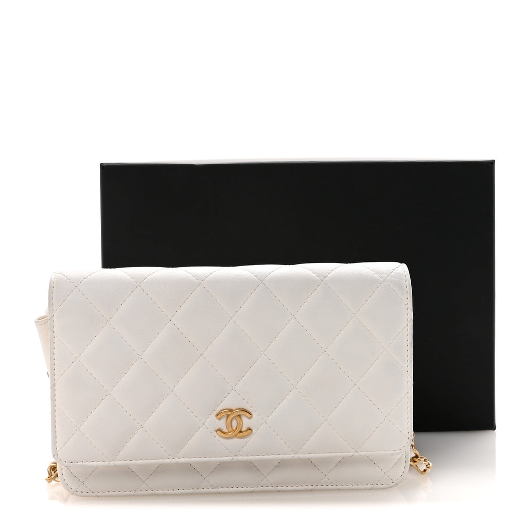 Lambskin Quilted Romance Wallet On Chain WOC White