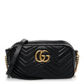 Calfskin Matelasse Small GG Marmont Chain Shoulder Bag Black