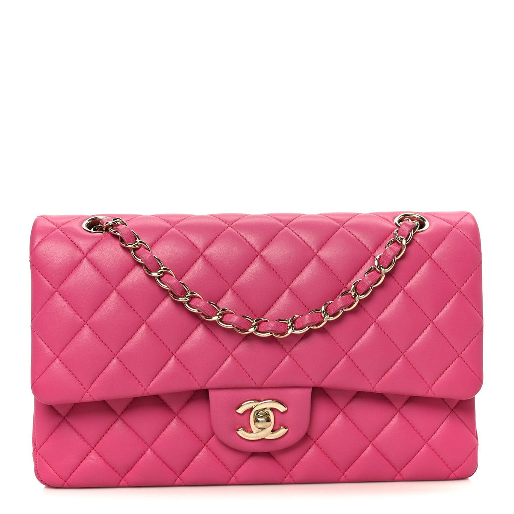 Lambskin Quilted Medium Double Flap Pink
