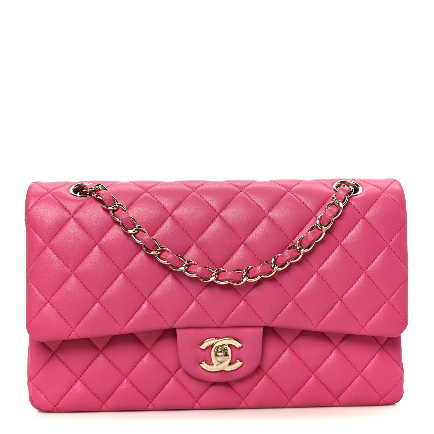 Lambskin Quilted Medium Double Flap Pink