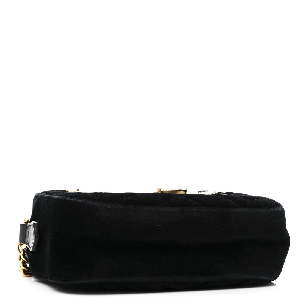 Velvet Matelasse Marquise Crystals Mini GG Marmont Chain Shoulder Bag Black