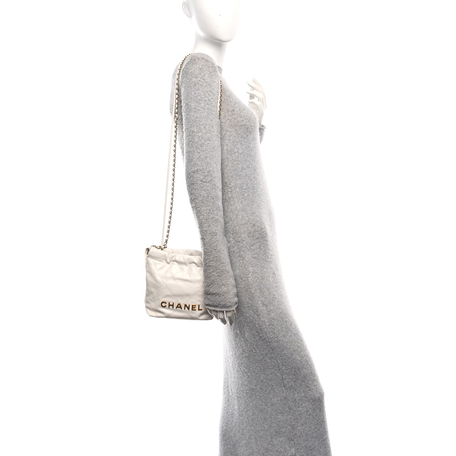 Shiny Calfskin Quilted Mini Chanel 22 White