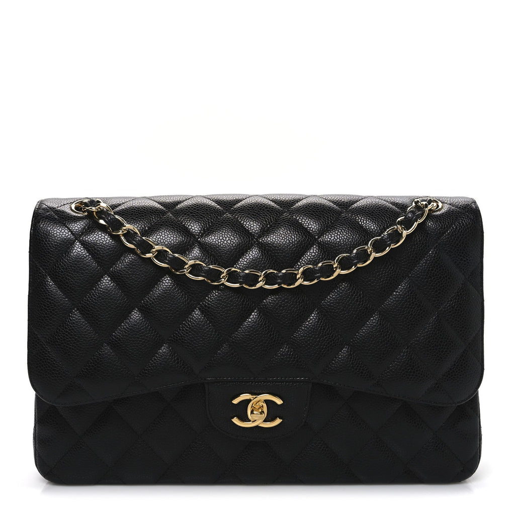 Caviar Quilted Jumbo Double Flap Black