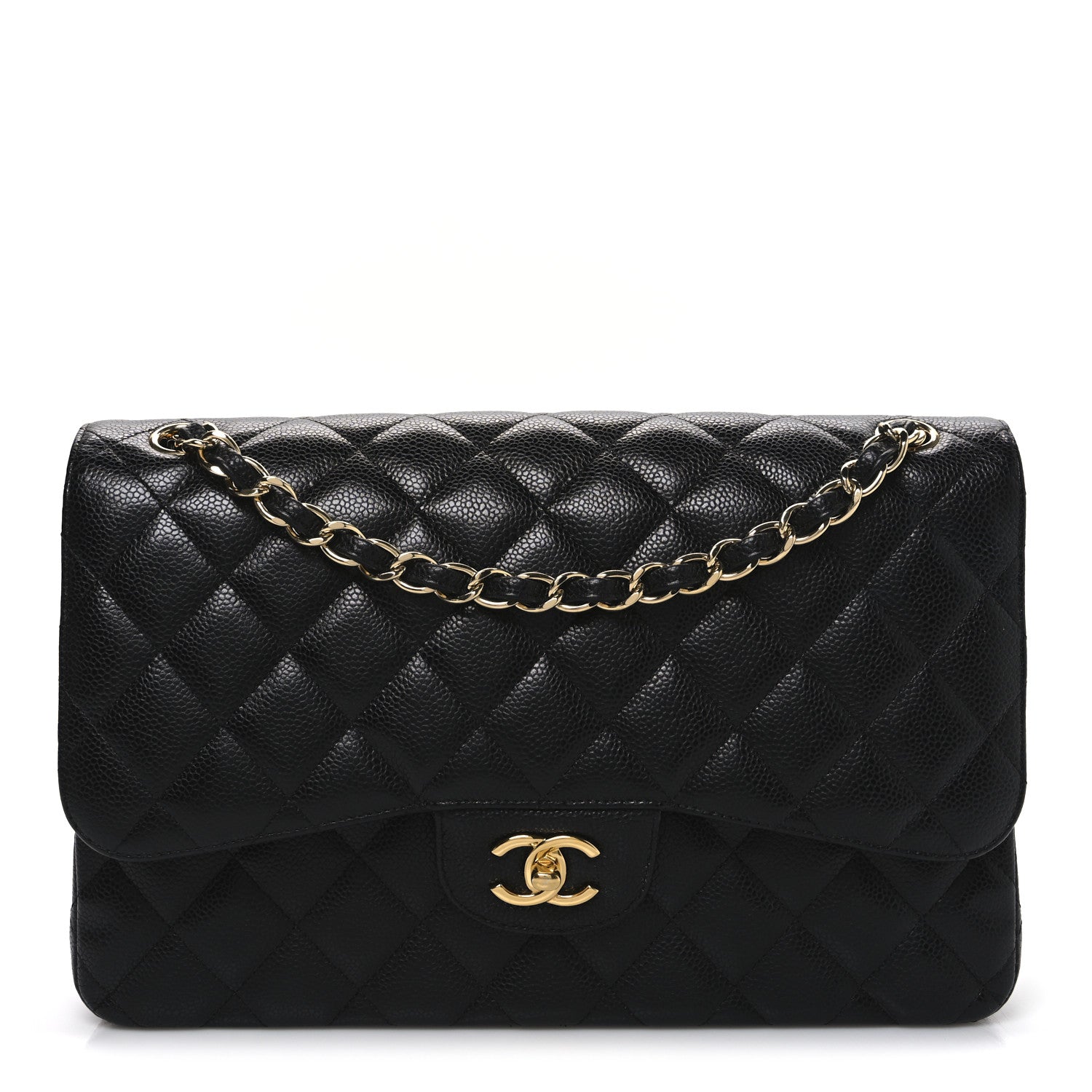 Caviar Quilted Jumbo Double Flap Black