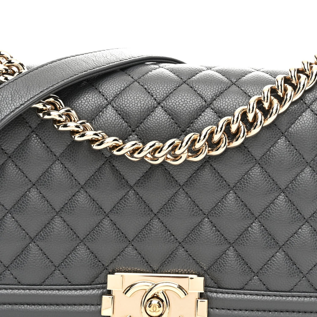 Caviar Quilted Medium Boy Flap Dark Grey