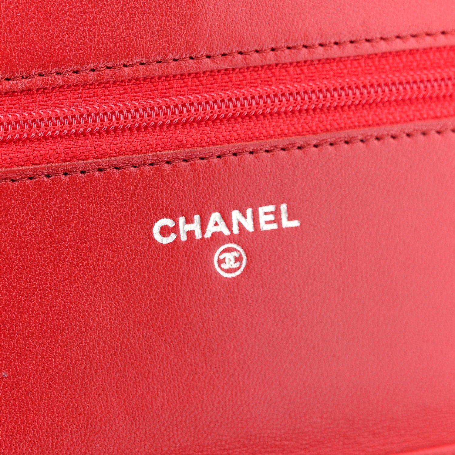 Lambskin Camellia Embossed Wallet On Chain WOC Red