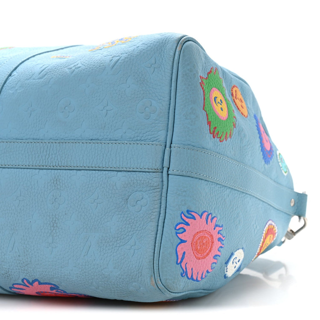 LV X YK Taurillon Monogram Keepall Bandouliere 50 Blue Multicolor