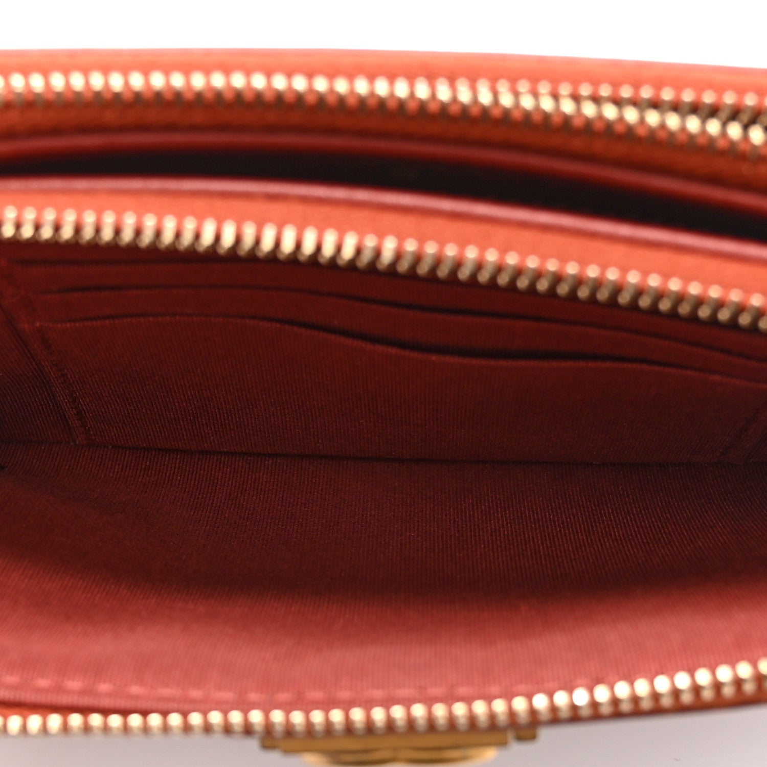 Lambskin Quilted Small Boy Clutch With Chain Orange