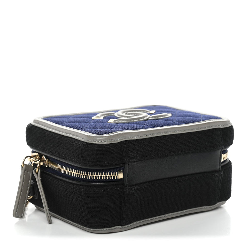 Jersey Quilted Small CC Filigree Vanity Case Blue Black Grey