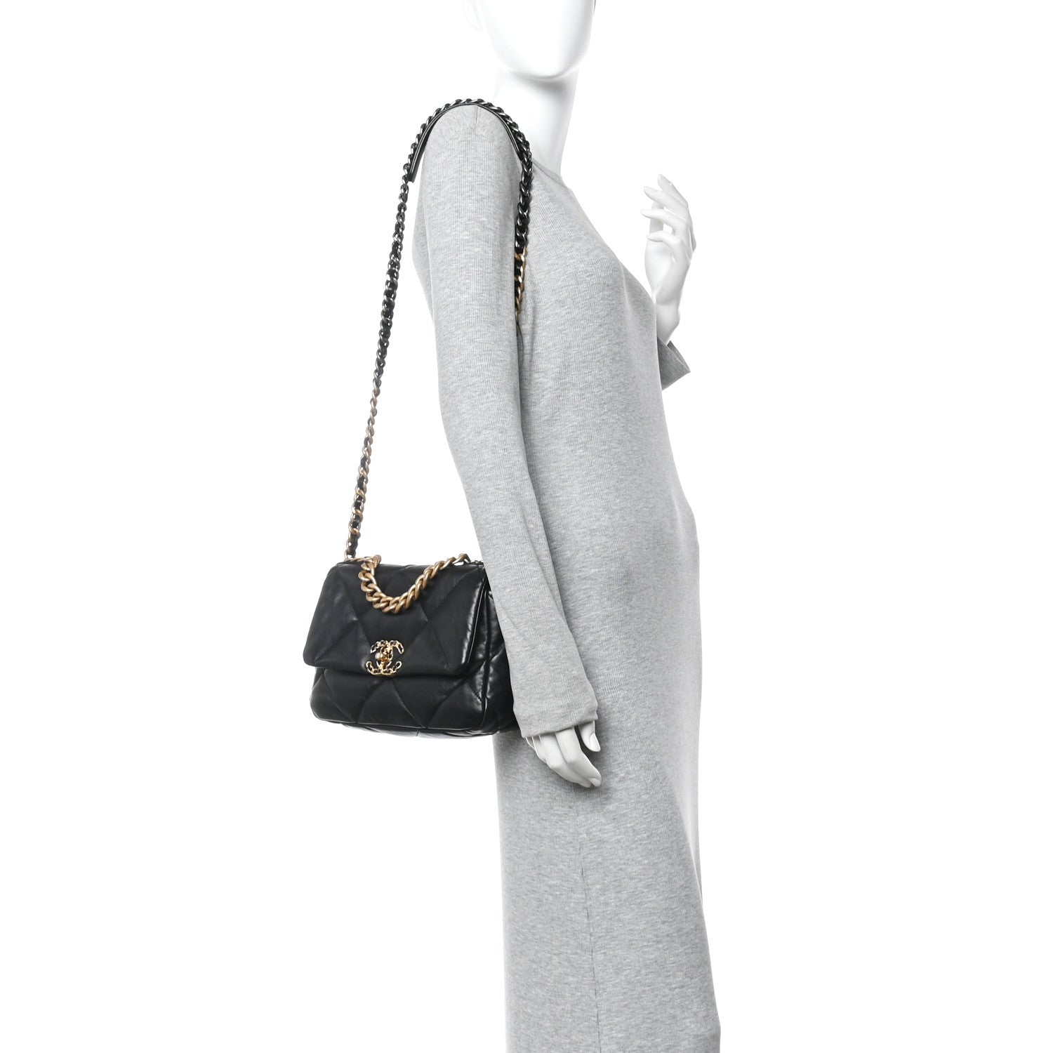 Lambskin Quilted Medium Chanel 19 Flap Black