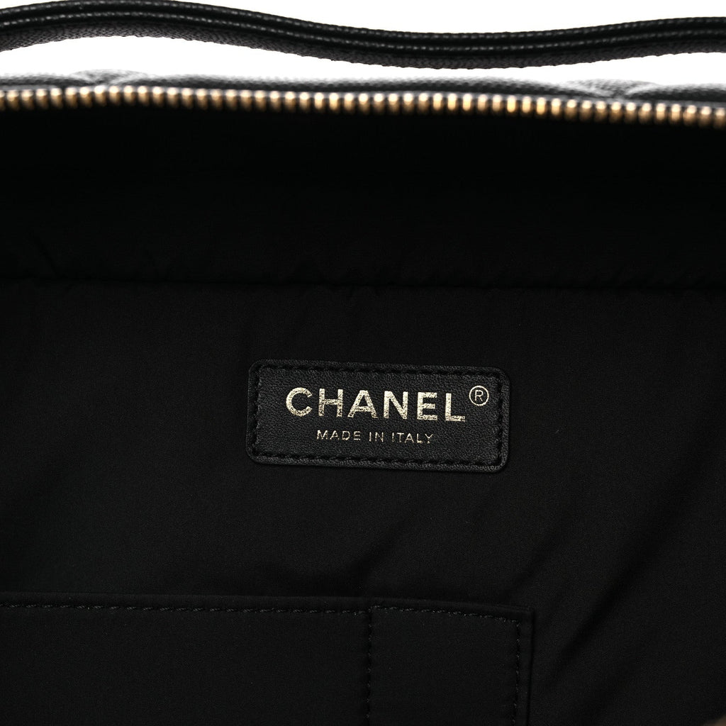 Shiny Grained Calfskin Quilted Large Travel Bowling Bag Black