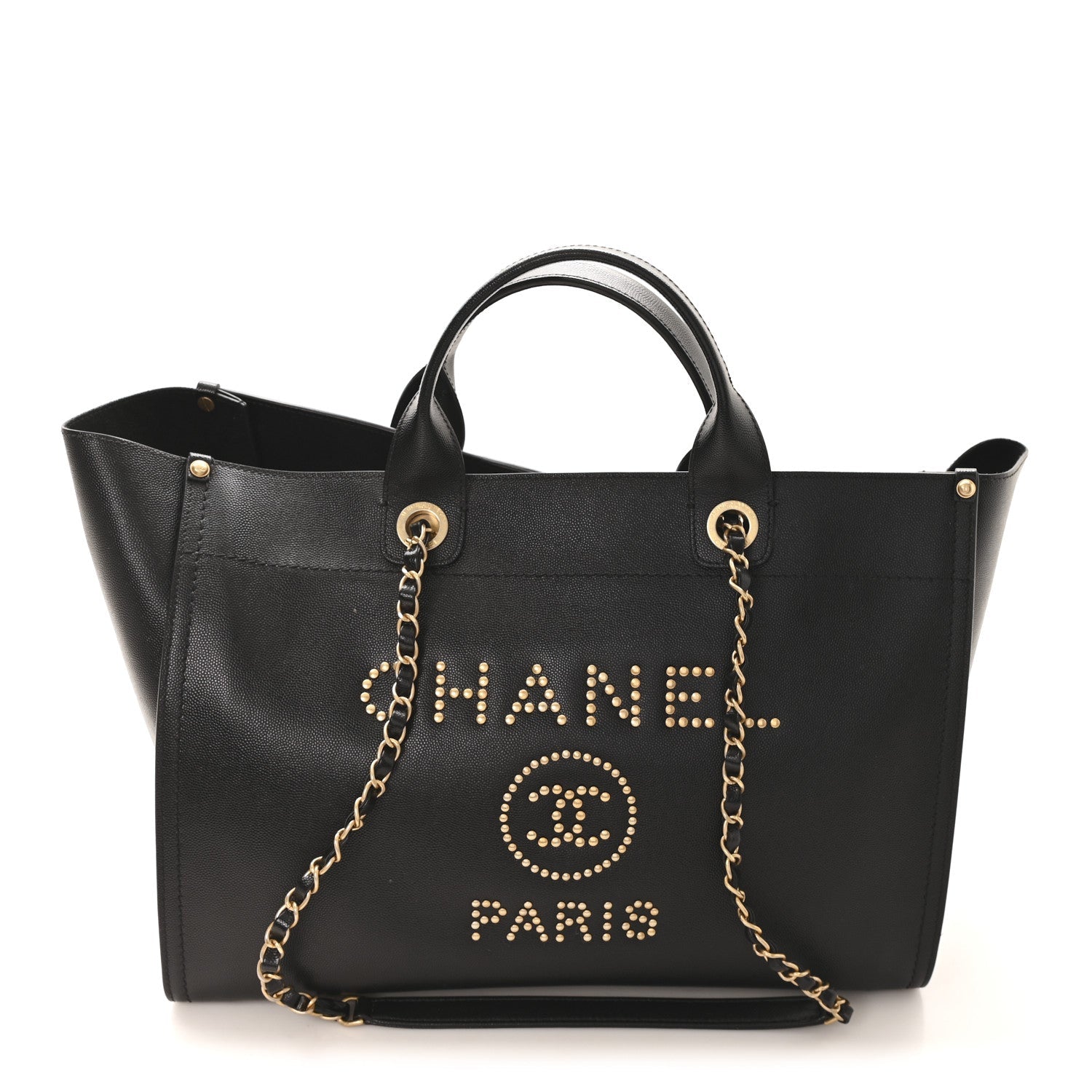 Caviar Medium Studded Deauville Tote Black