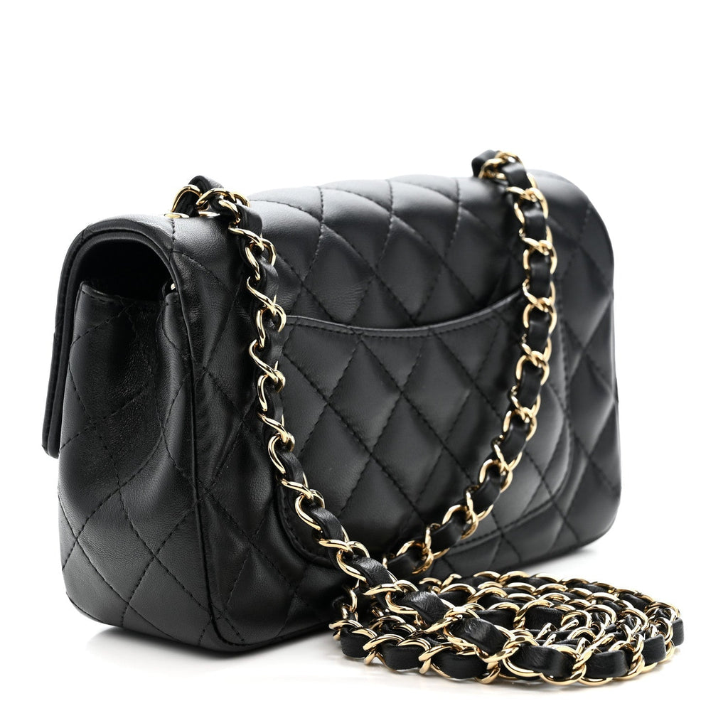 Lambskin Quilted Mini Rectangular Flap Black