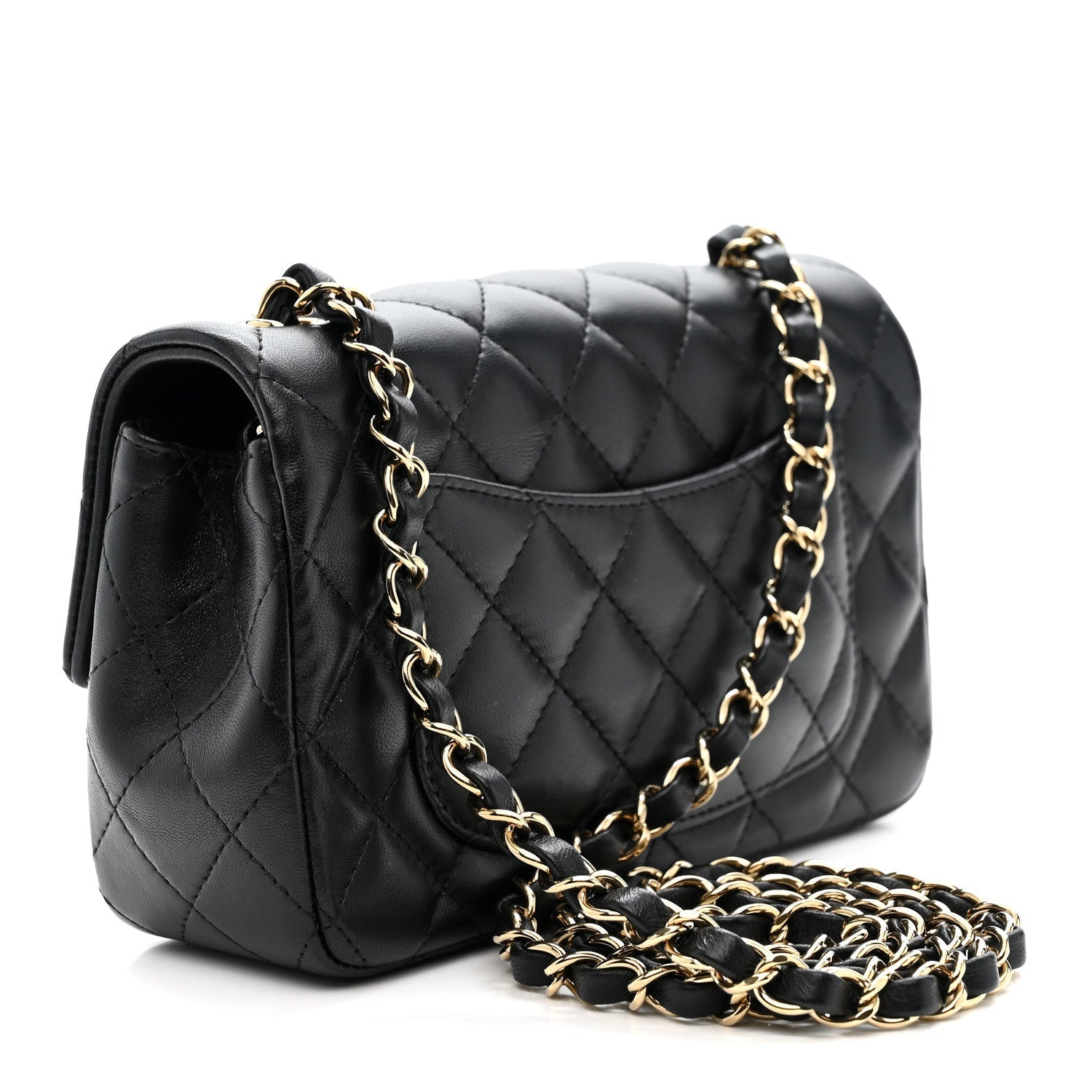 Lambskin Quilted Mini Rectangular Flap Black