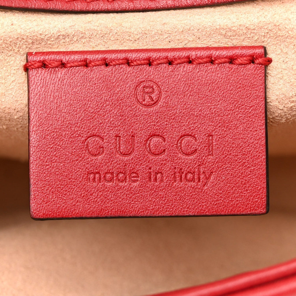 Calfskin Matelasse Super Mini GG Marmont Shoulder Bag Hibiscus Red