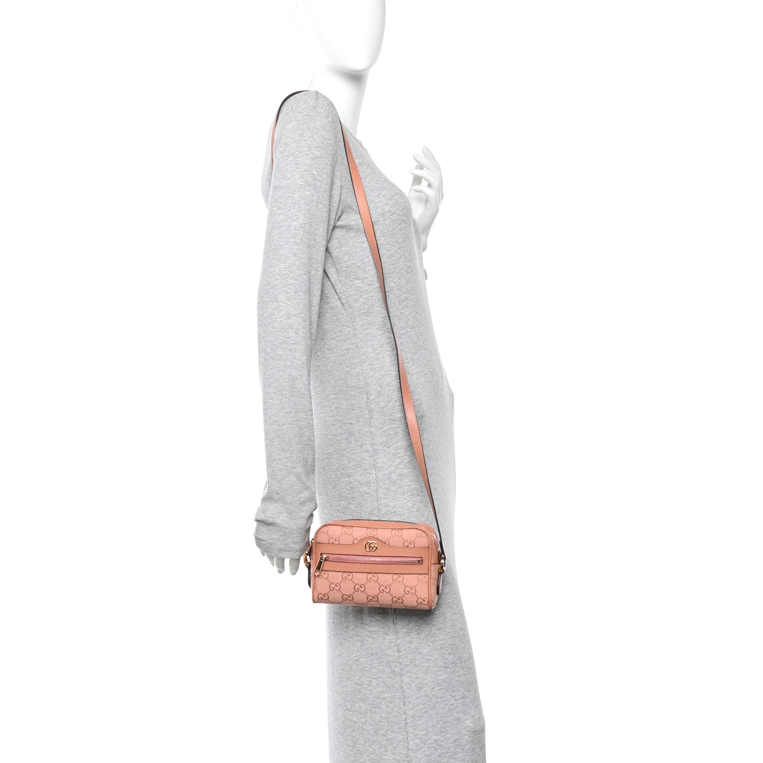 Monogram Textured Dollar Calfskin Mini Ophidia Shoulder Bag Cloche Rose Pink