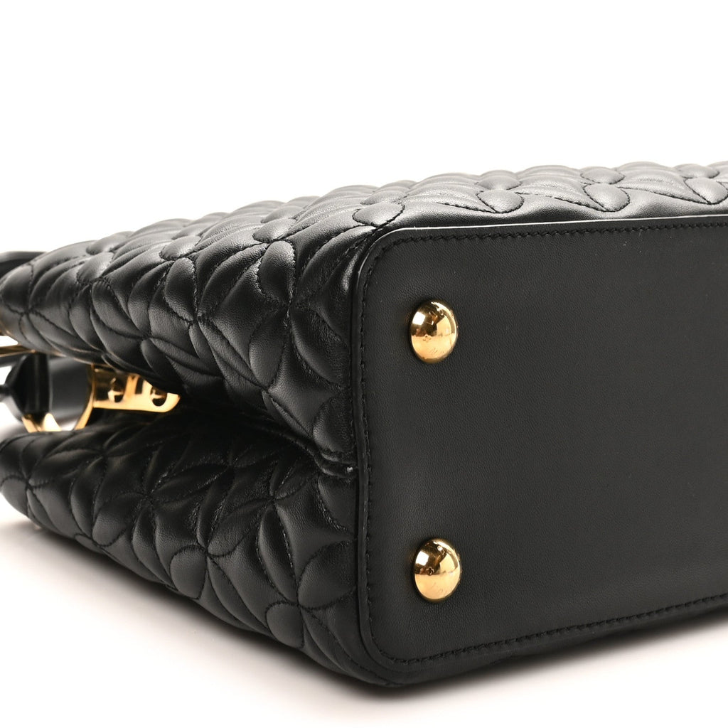 Lambskin Quilted Flower Capucines PM Black