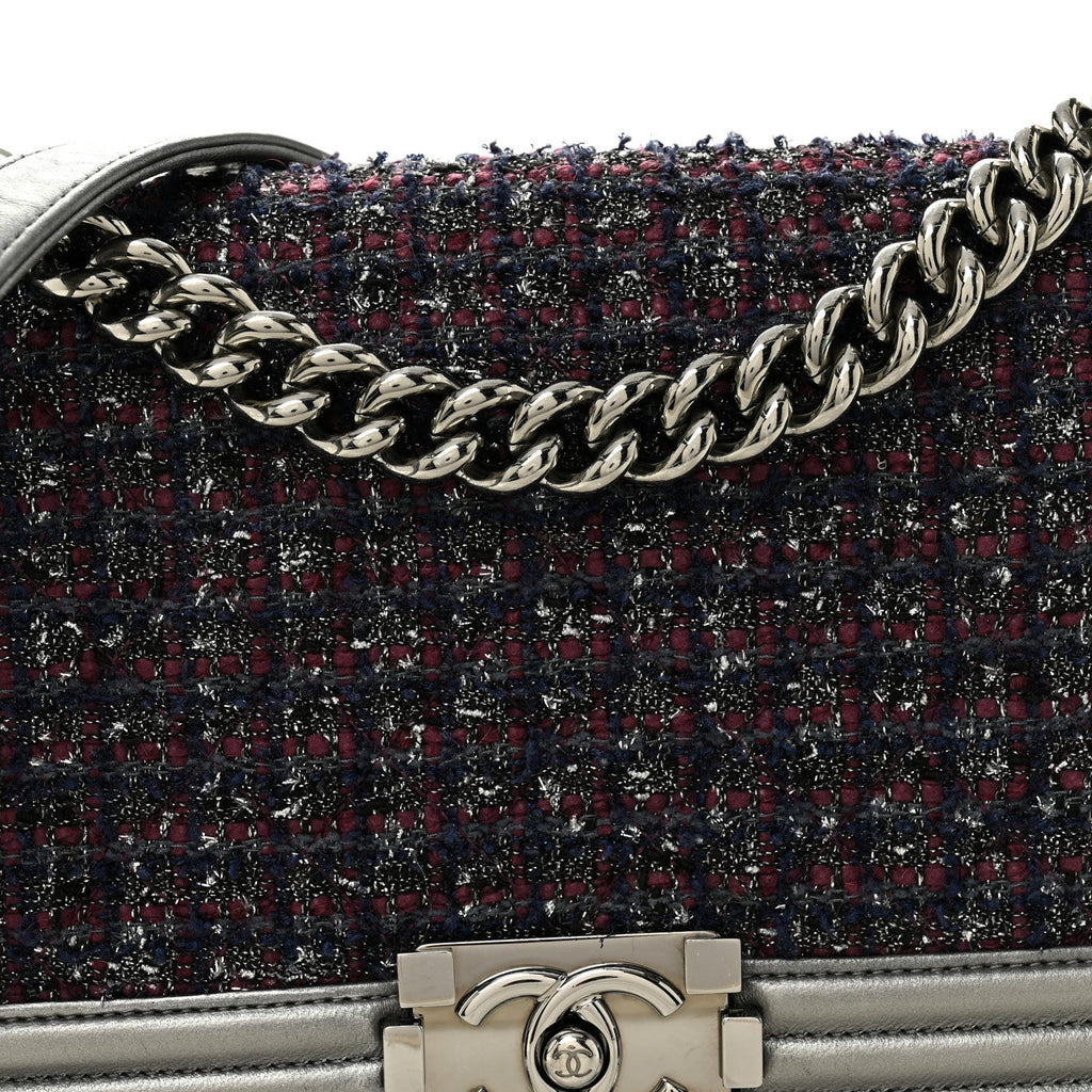 Tweed Metallic Lambskin Medium Boy Flap Silver