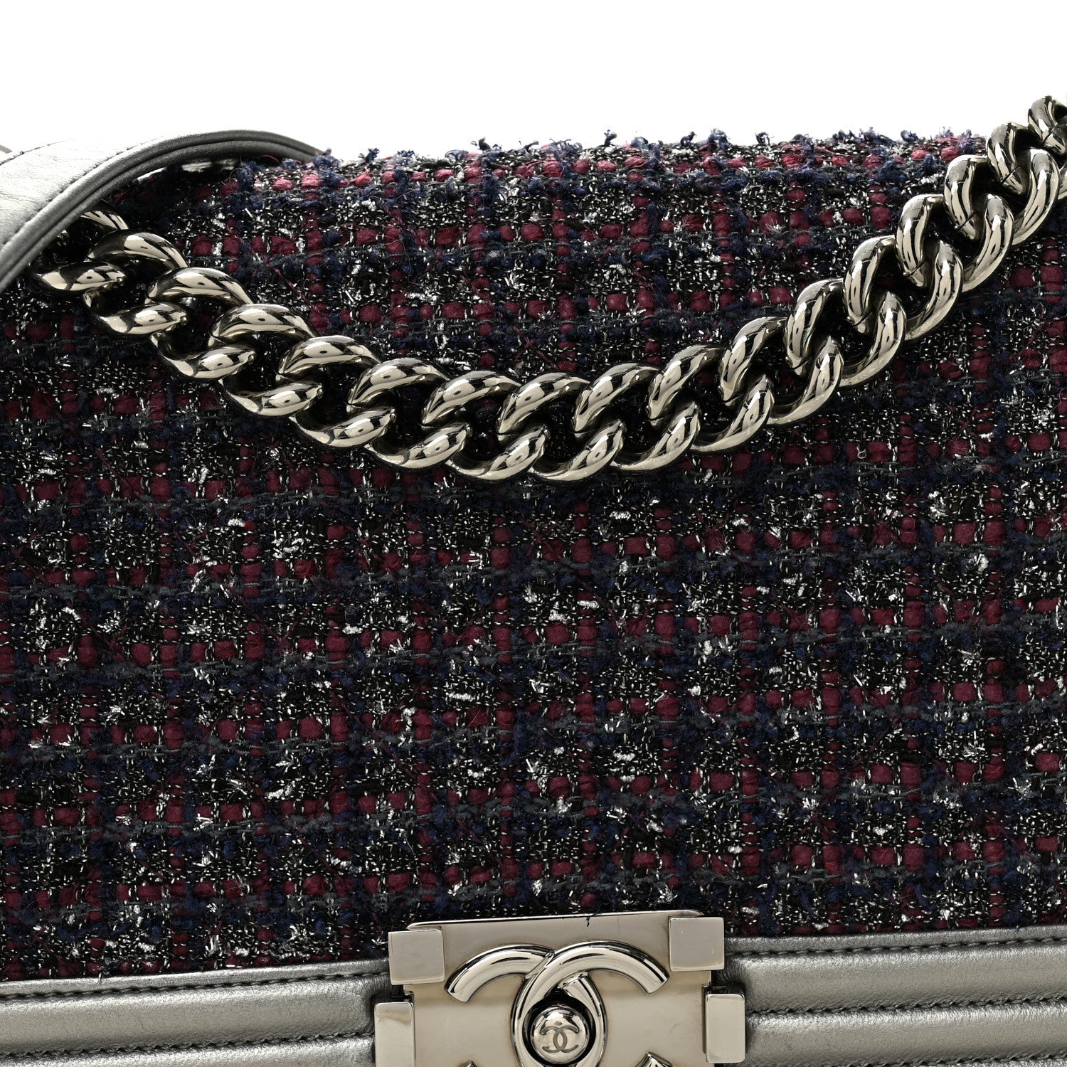 Tweed Metallic Lambskin Medium Boy Flap Silver