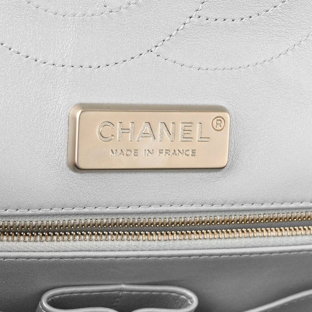 Iridescent Alligator Jumbo Double Flap Light Grey