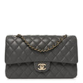 Lambskin Quilted Medium Double Flap Grey