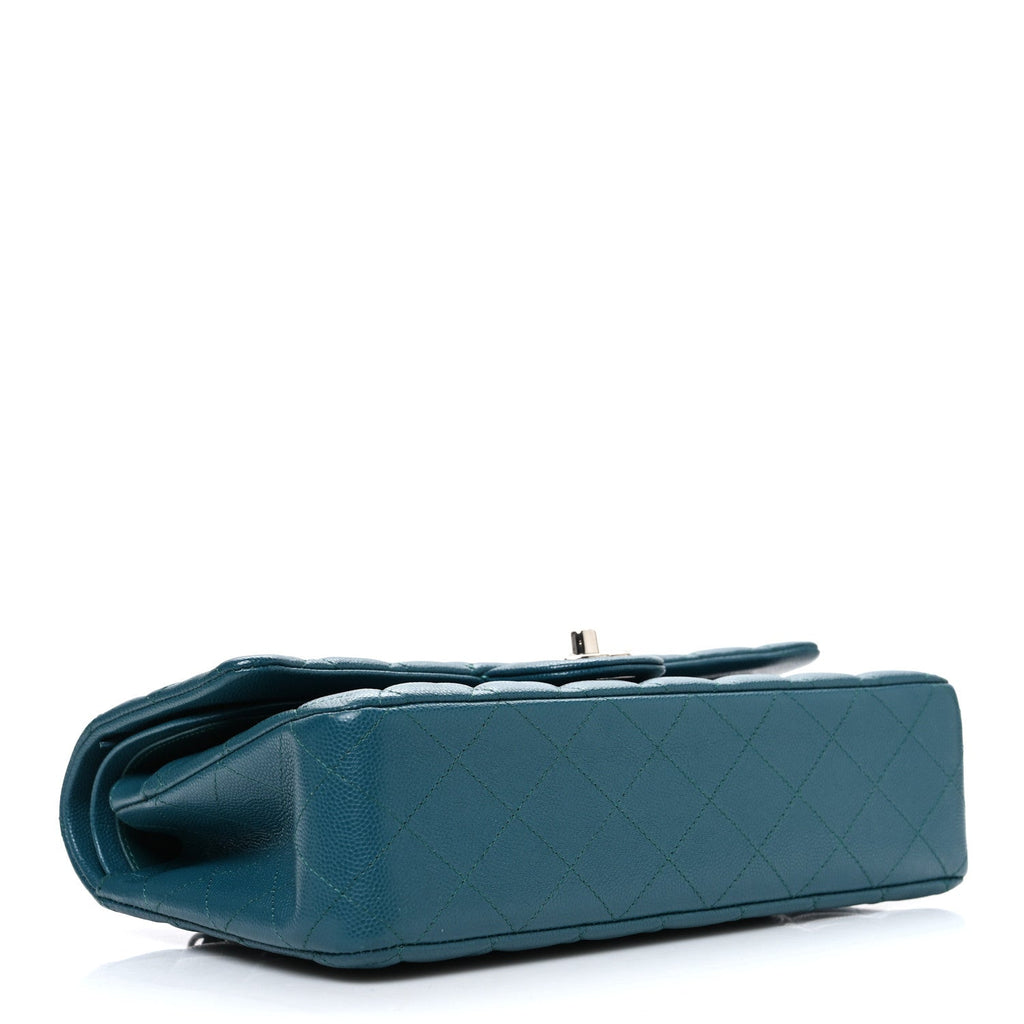 Caviar Quilted Medium Double Flap Dark Turquoise