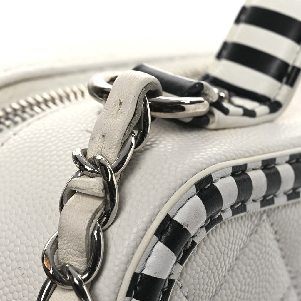 Caviar Quilted Striped Medium CC Filigree Vanity Case White Black