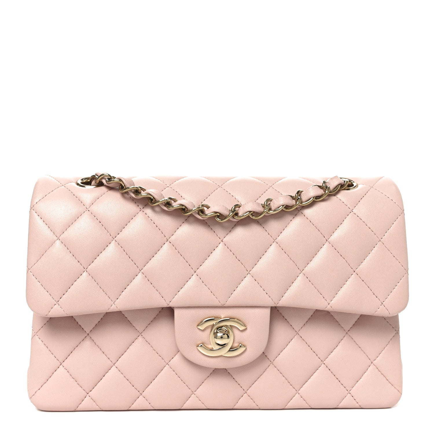 Lambskin Quilted Small Double Flap Light Pink