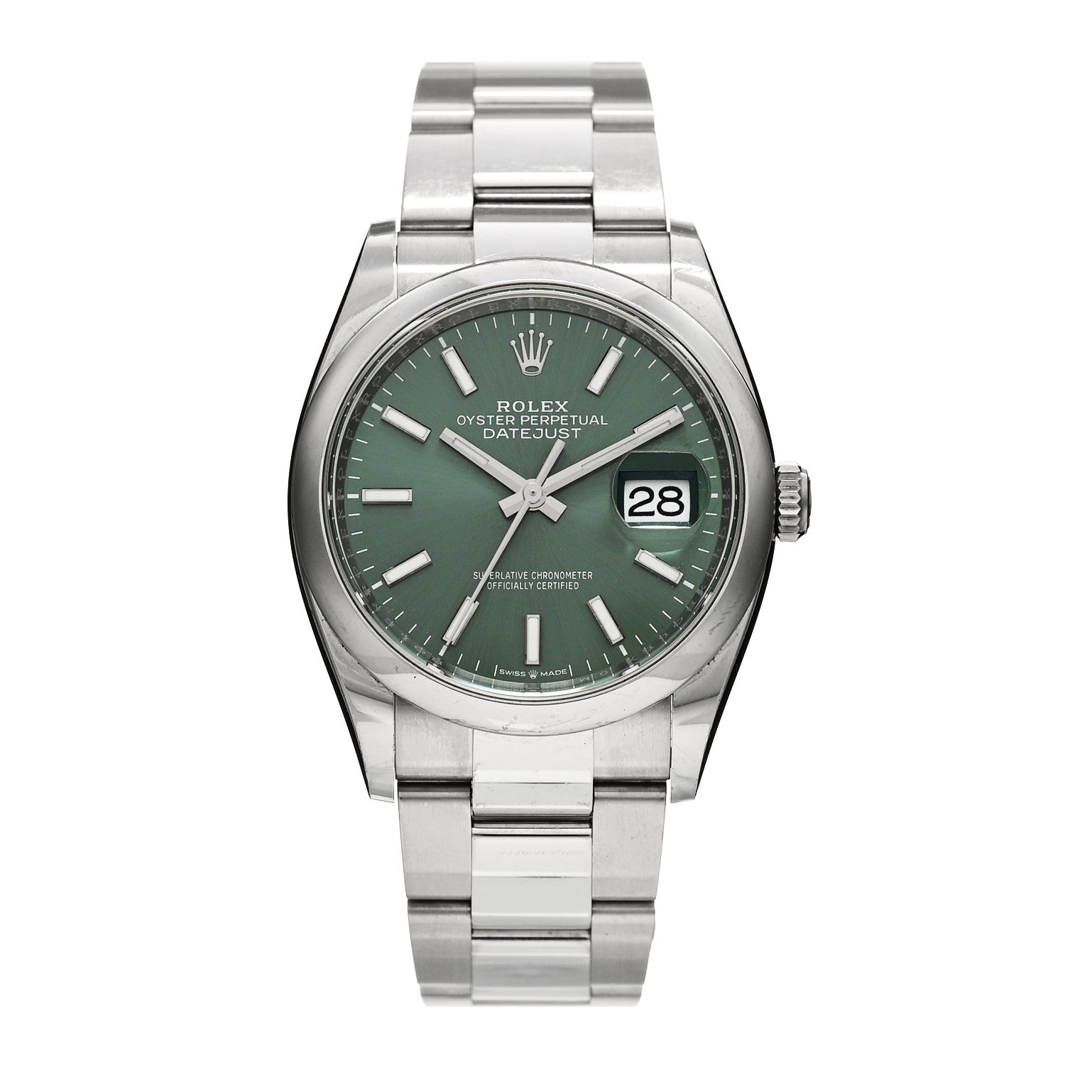 Stainless Steel 36mm Oyster Perpetual Datejust Watch Mint Green 126200