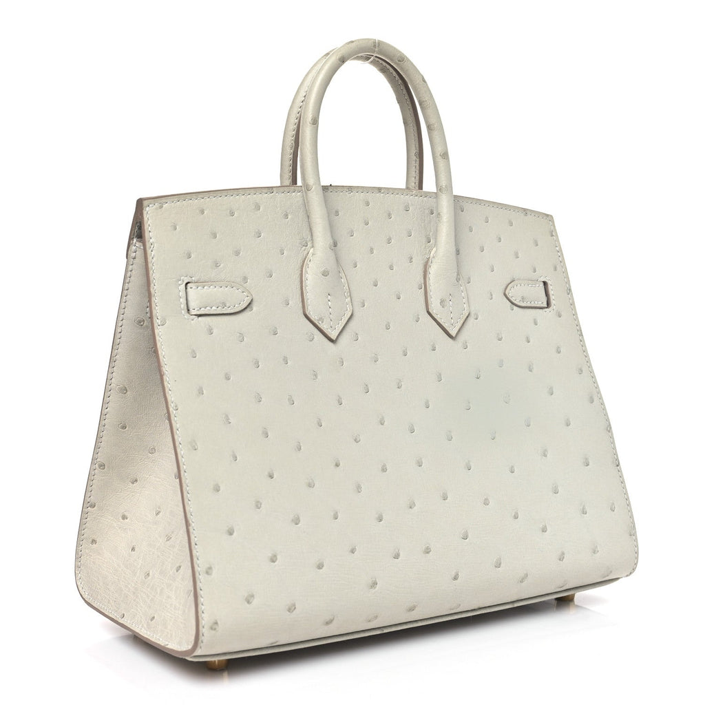 Ostrich Birkin Sellier 25 Gris Perle
