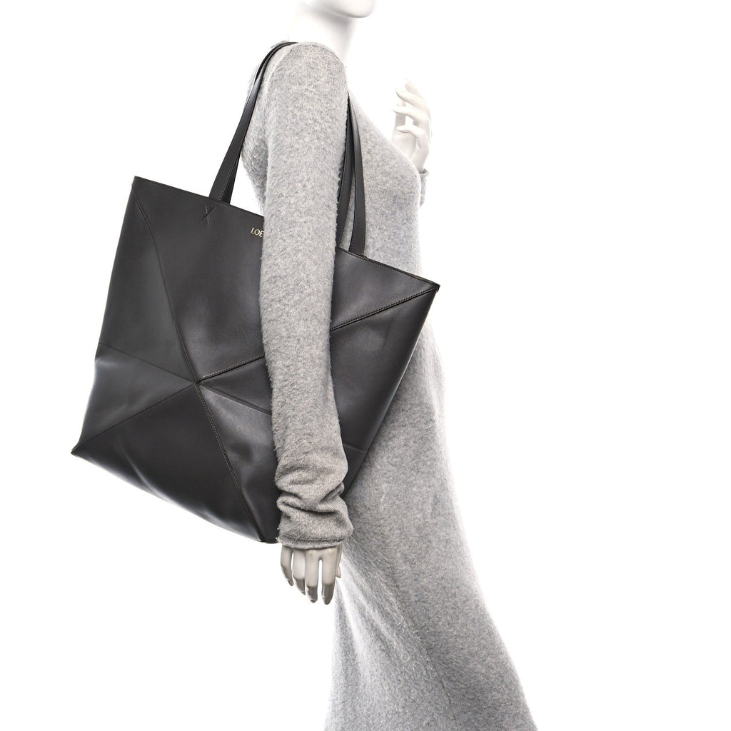Shiny Calfskin Large Puzzle Fold Tote Dark Grey