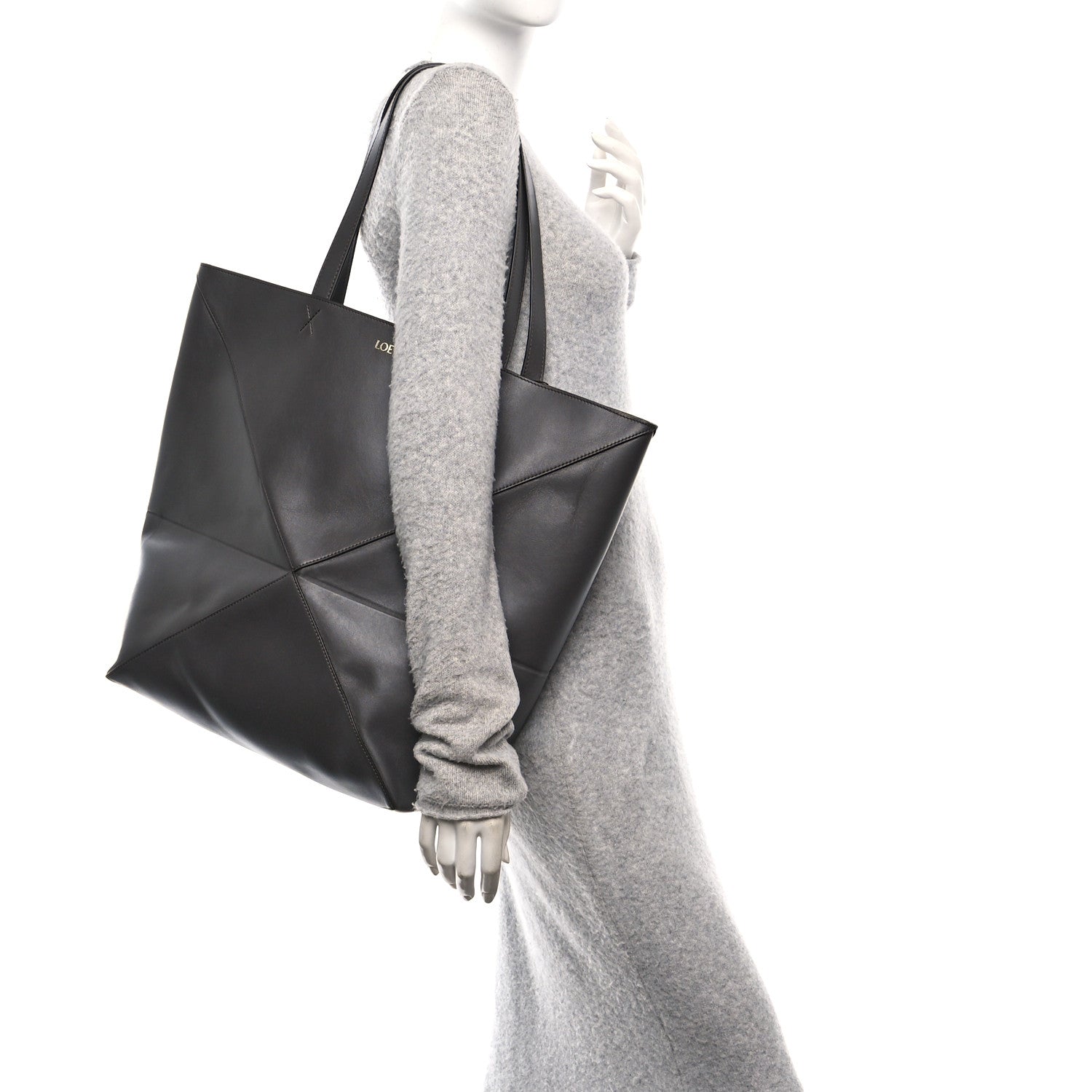 Shiny Calfskin Large Puzzle Fold Tote Dark Grey