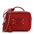 Caviar Quilted Small CC Filigree Vanity Case Red