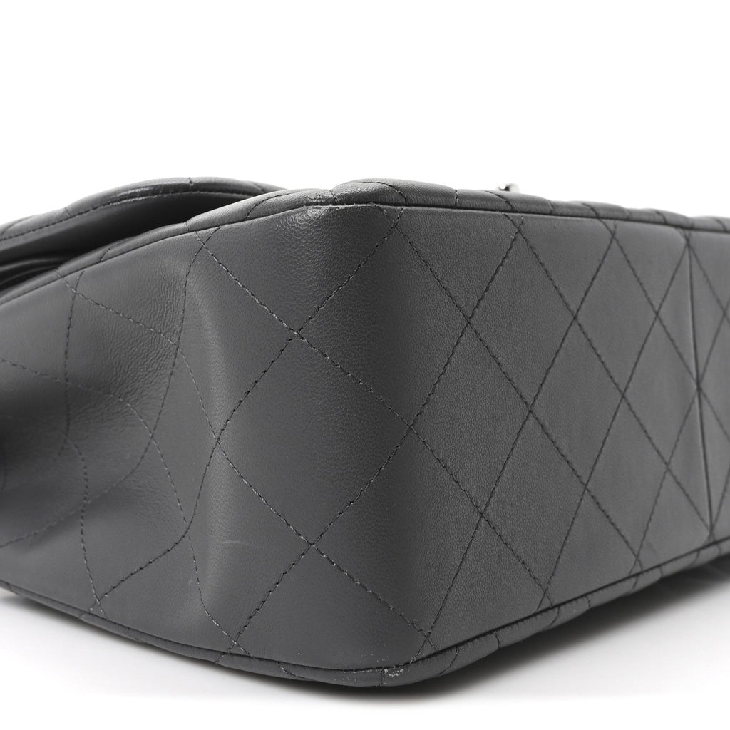 Lambskin Quilted Jumbo Double Flap Dark Grey