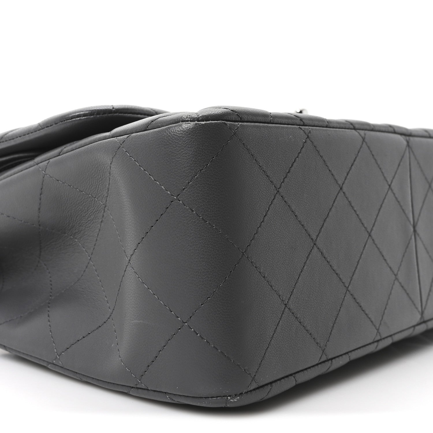 Lambskin Quilted Jumbo Double Flap Dark Grey