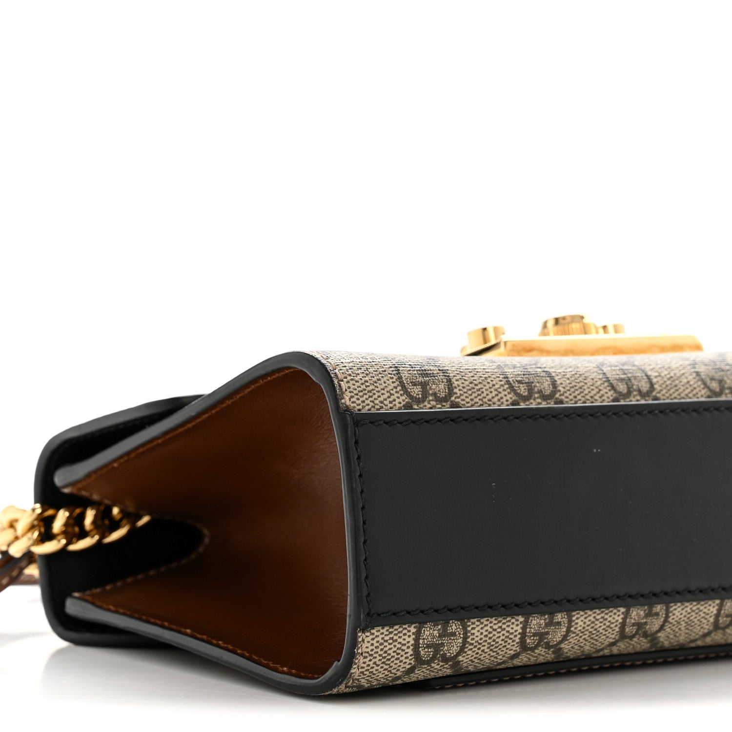 GG Supreme Monogram Calfskin Small Padlock Shoulder Bag Beige Black Cuir