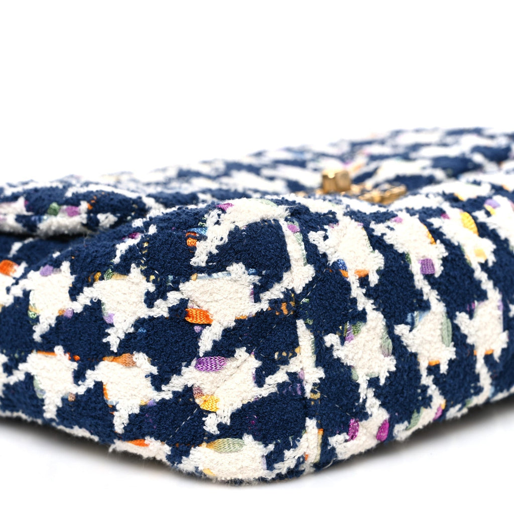 Tweed Quilted Medium Chanel 19 Flap Ecru Navy Blue Multicolor