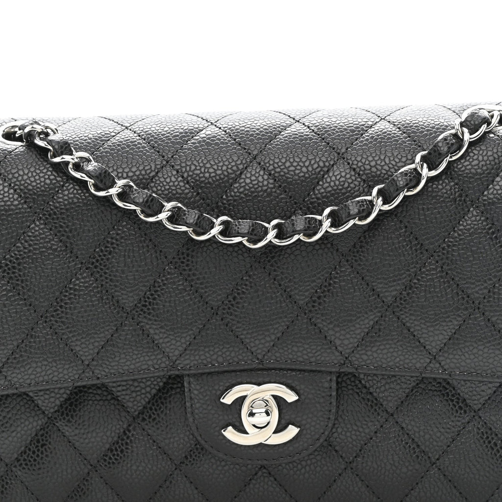 Caviar Quilted Medium Double Flap Black