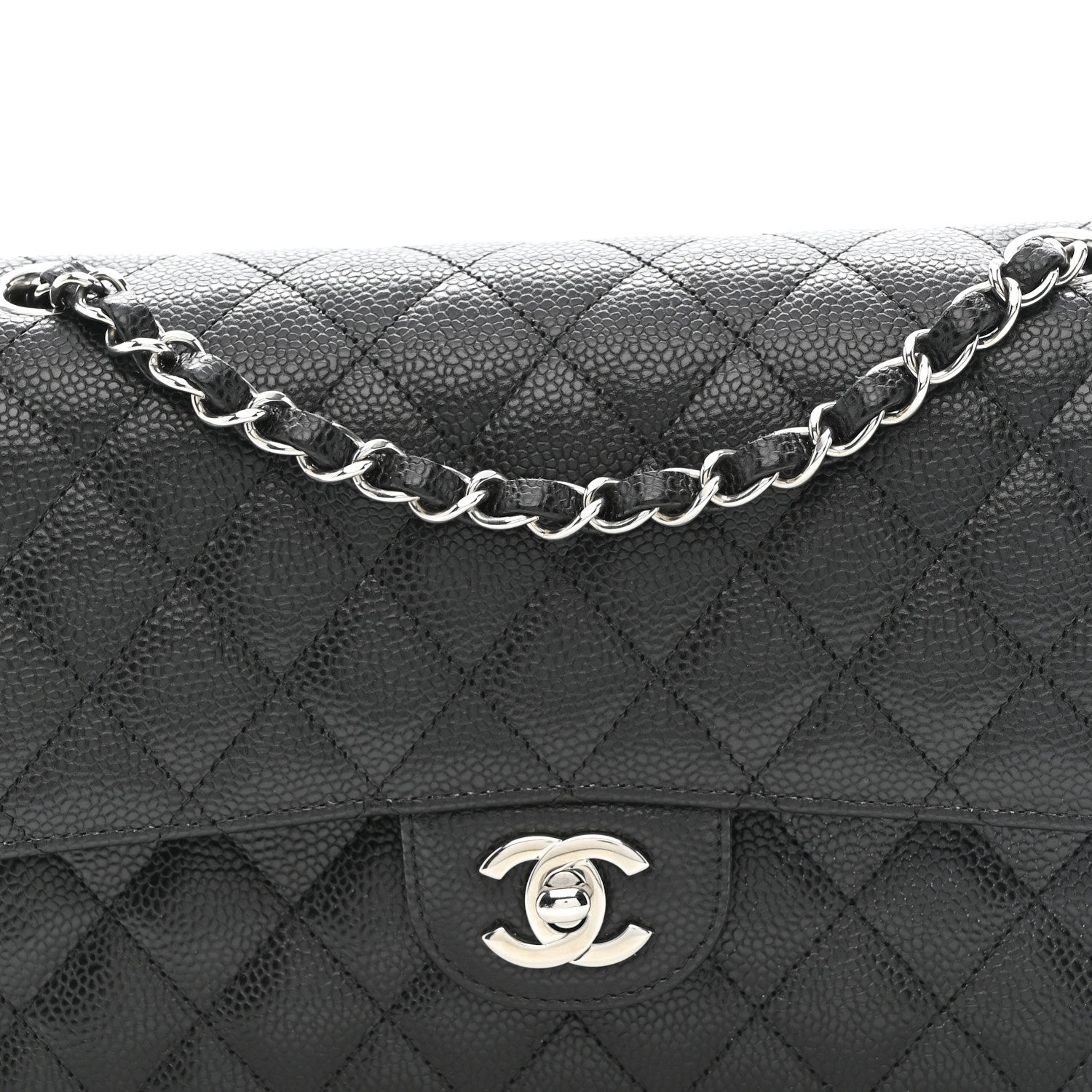 Caviar Quilted Medium Double Flap Black