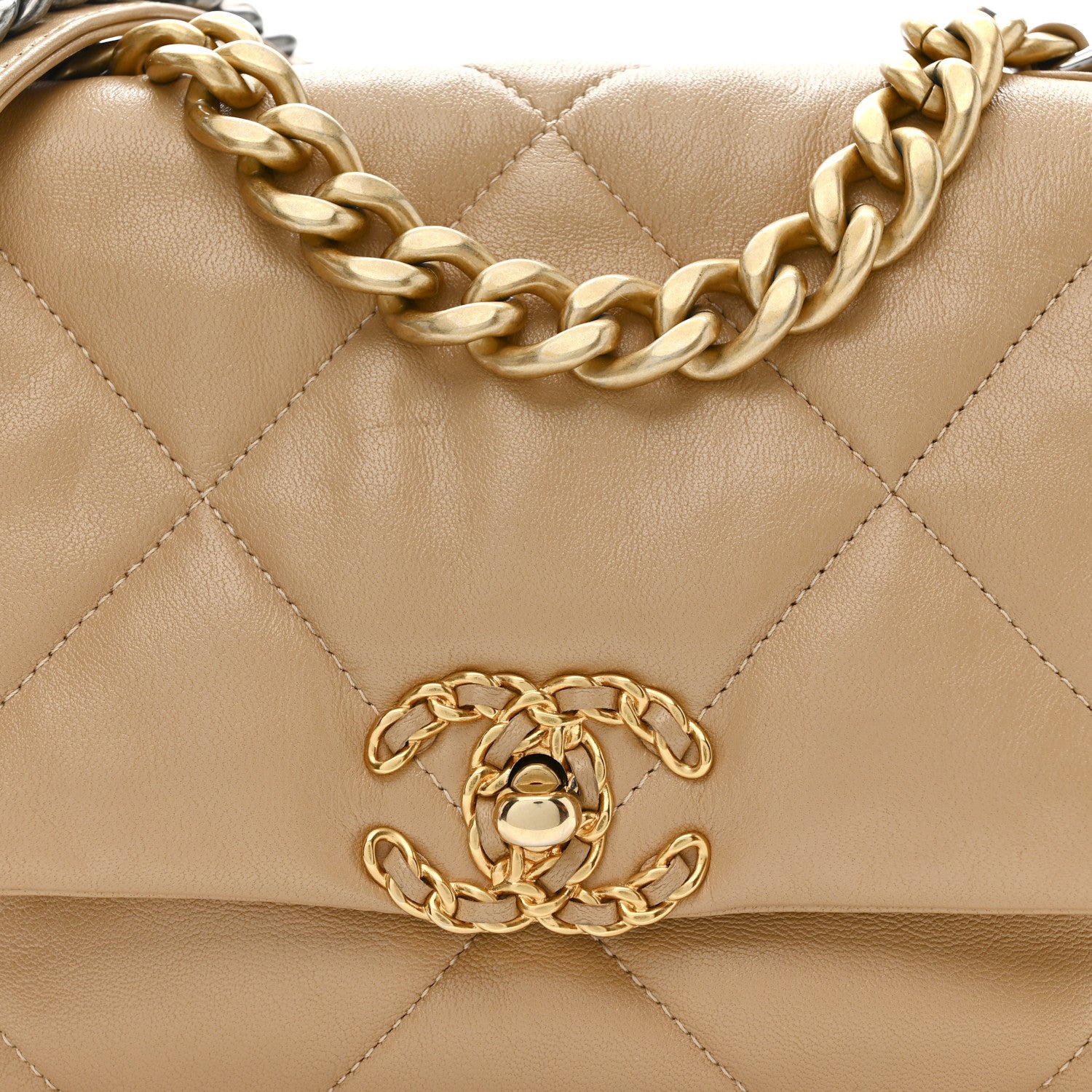 Goatskin Quilted Medium Chanel 19 Flap Dark Beige