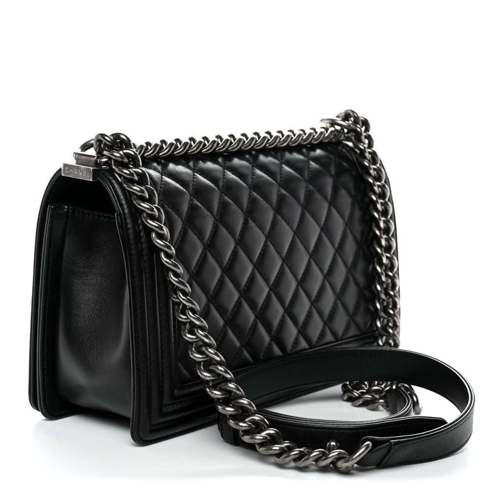 Lambskin Quilted Medium Boy Flap Black