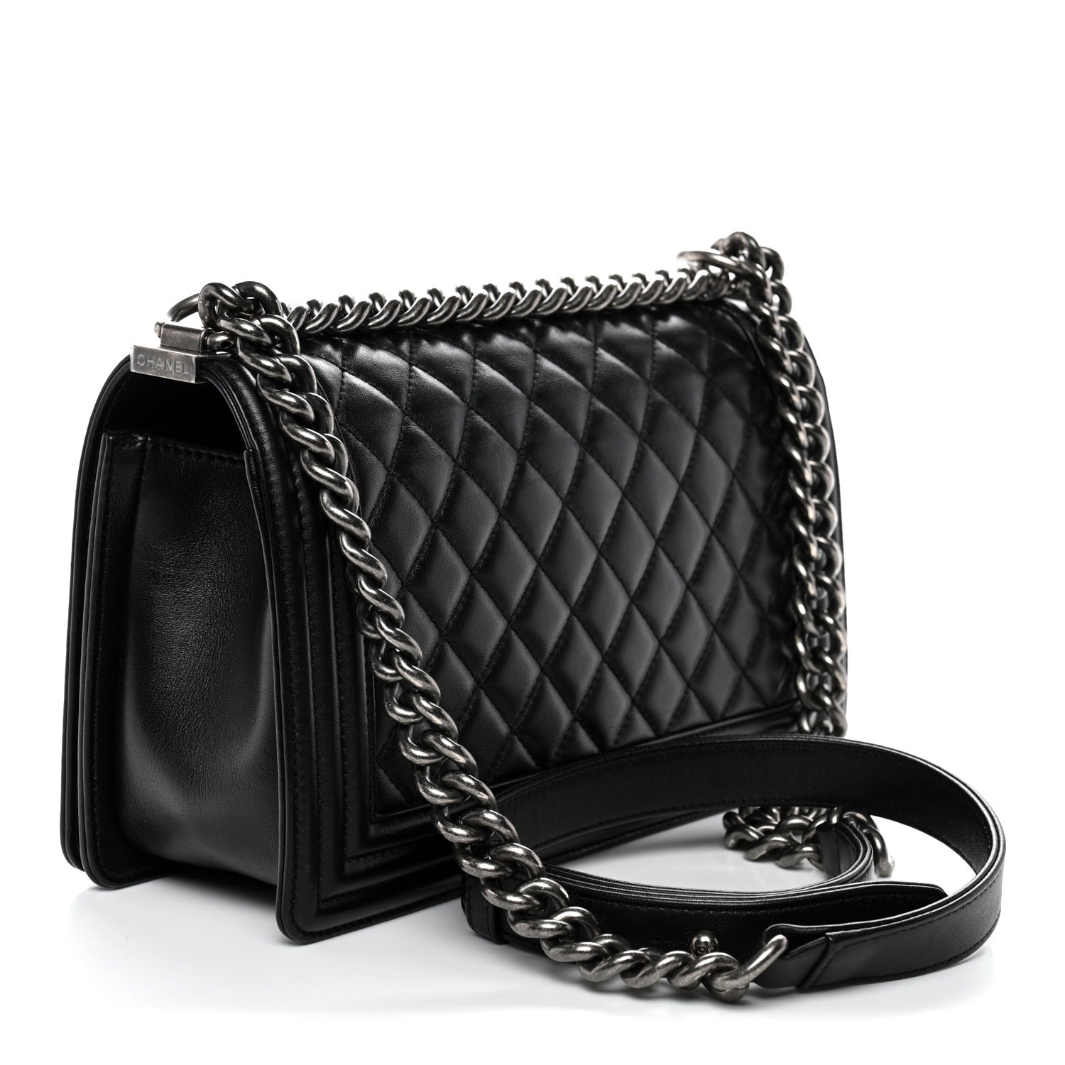 Lambskin Quilted Medium Boy Flap Black