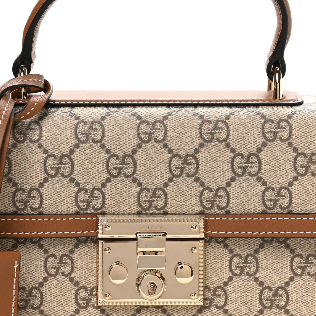 GG Supreme Monogram Small Padlock Top Handle Shoulder Bag Beige Ebony Dark Brown