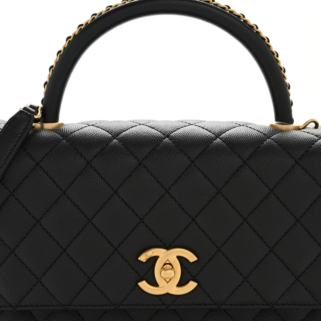 Caviar Quilted Small Coco Chain Handle Flap Black